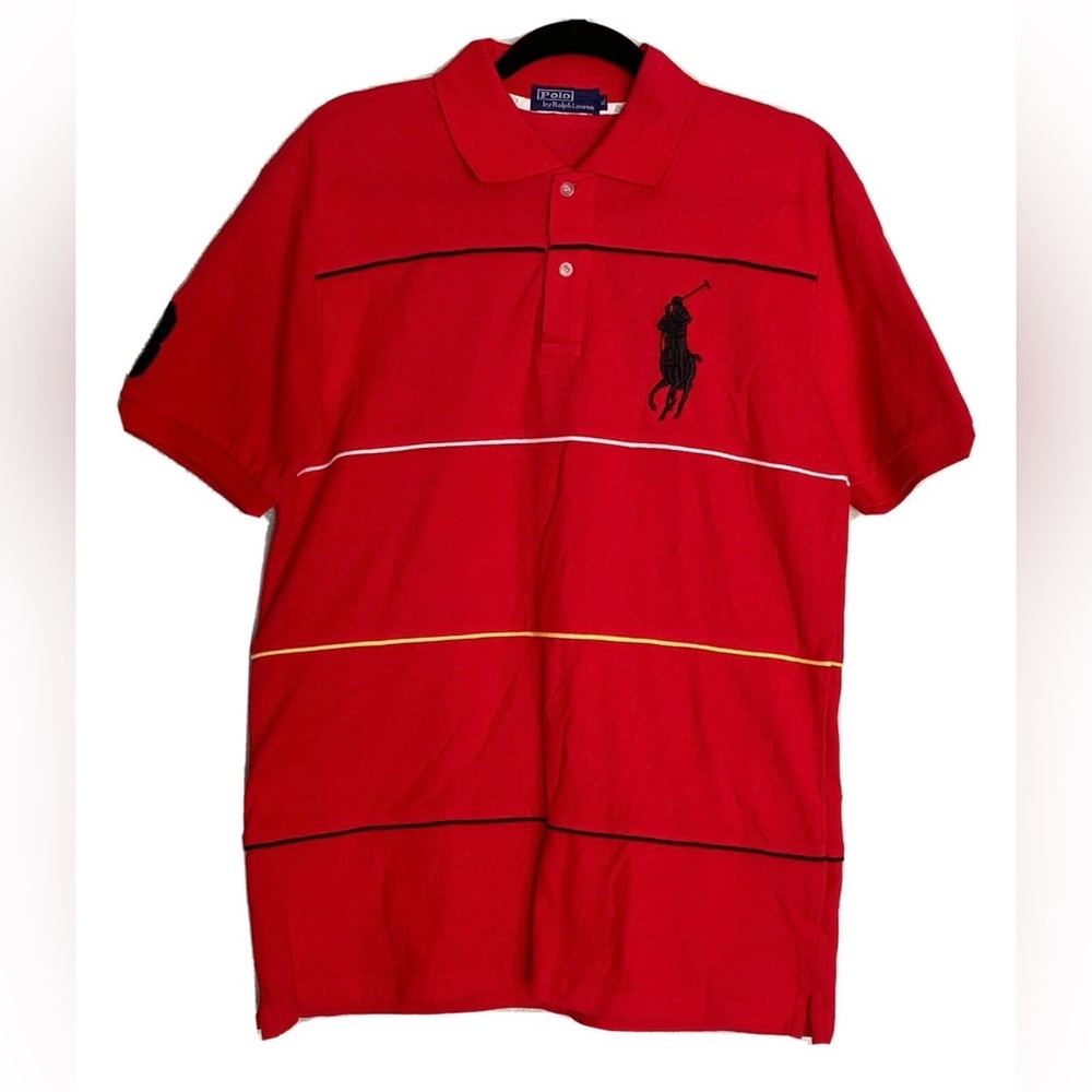 Vintage Polo Ralph Lauren Red Polo Striped Short Sleeve Shirt Youth XL